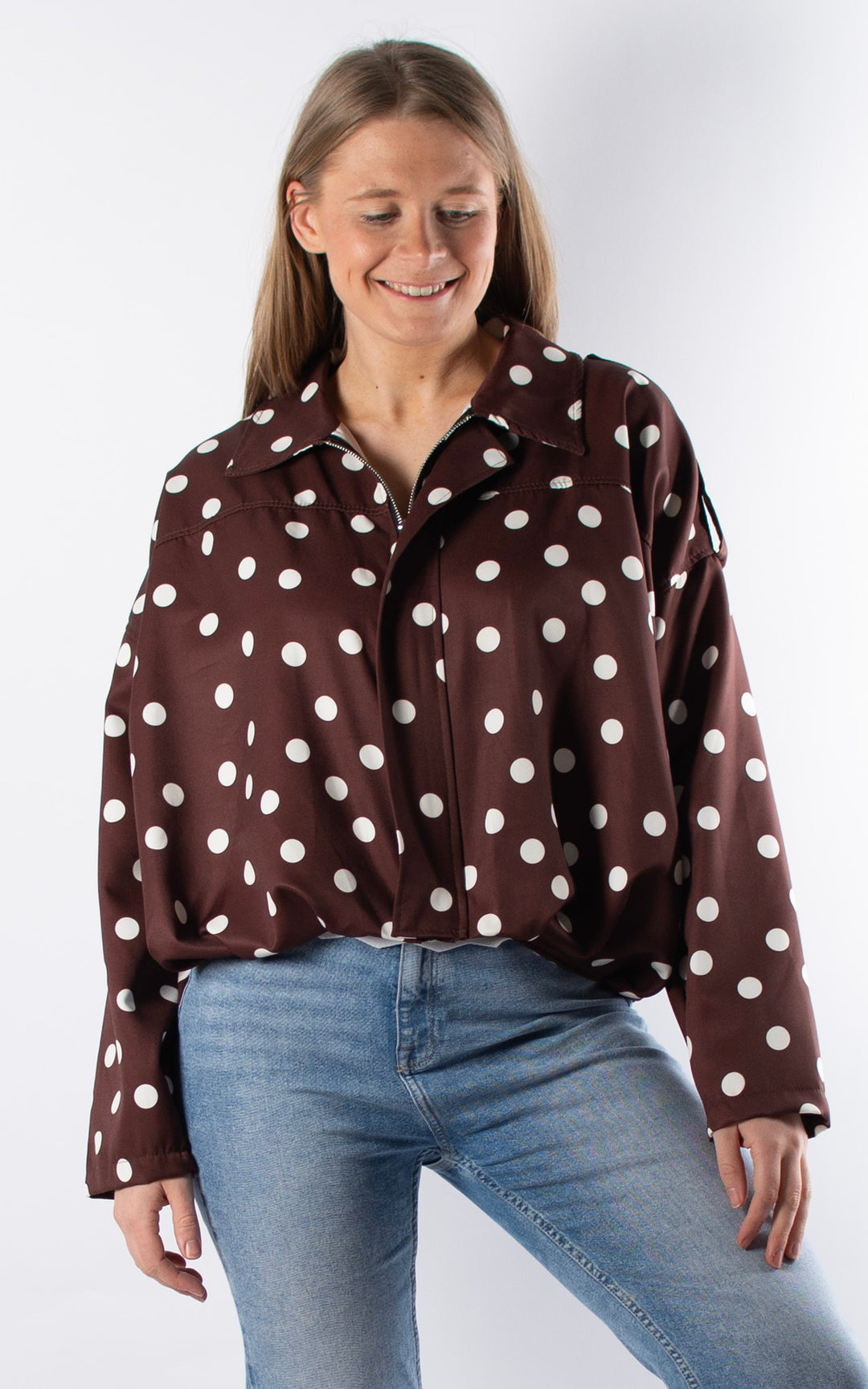 Polka Dot Zip Jacket| Chocolate