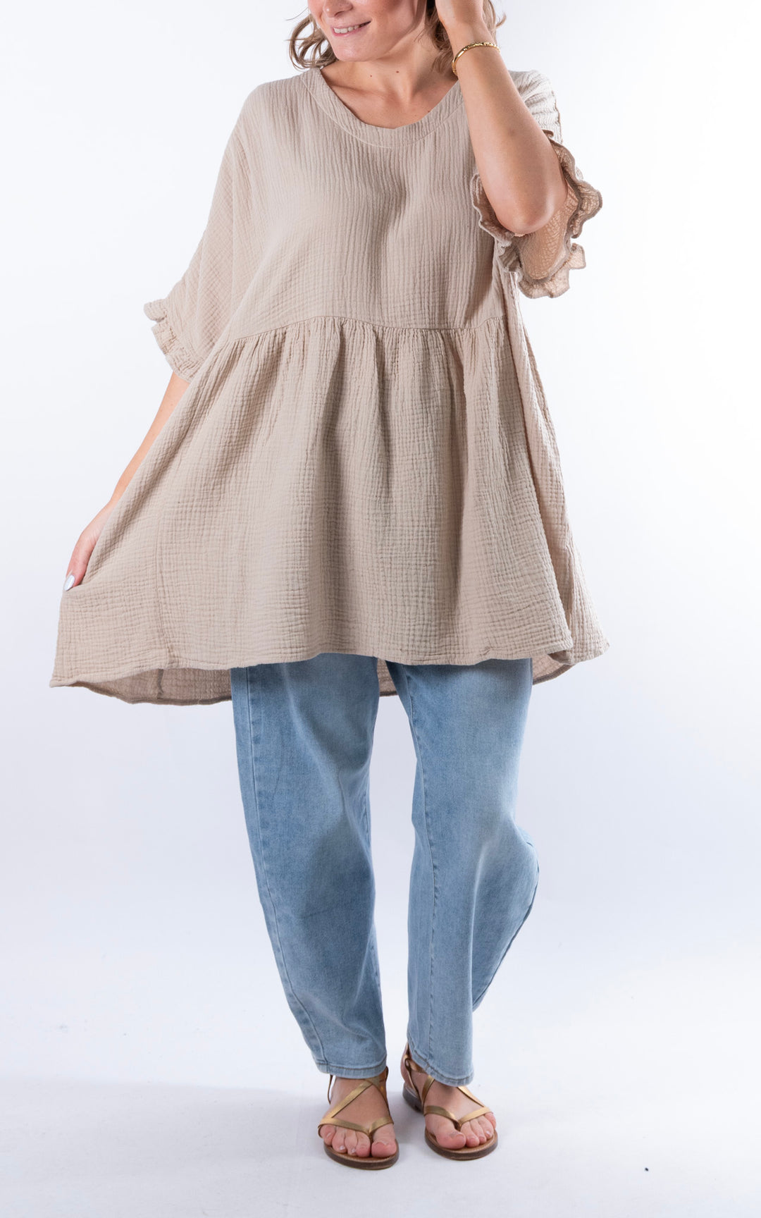 Quinn Cotton Tunic Top | Beige