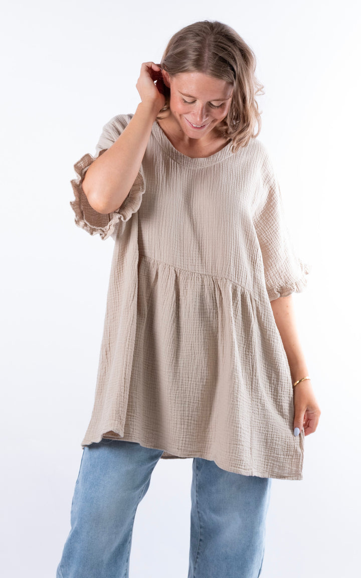 Quinn Cotton Tunic Top | Beige