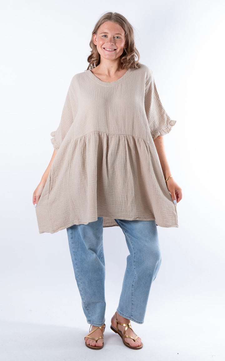 Quinn Cotton Tunic Top | Beige