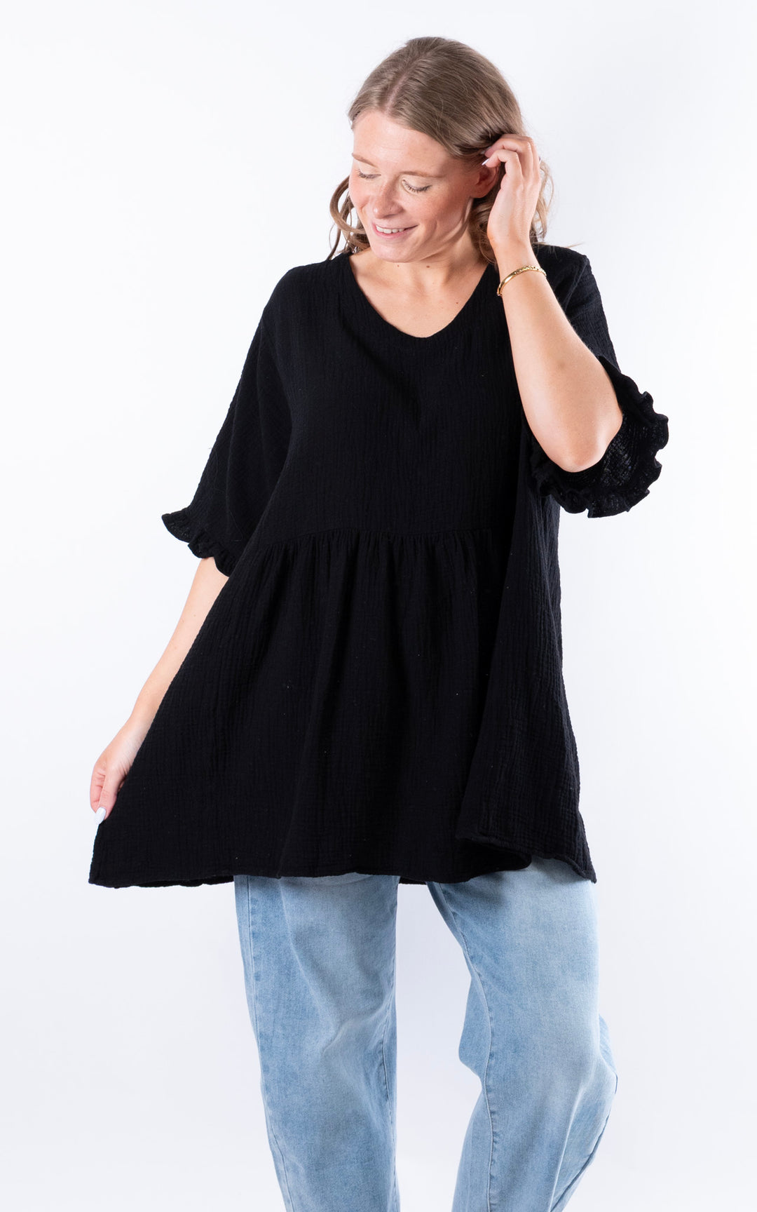 Quinn Cotton Tunic Top | Black