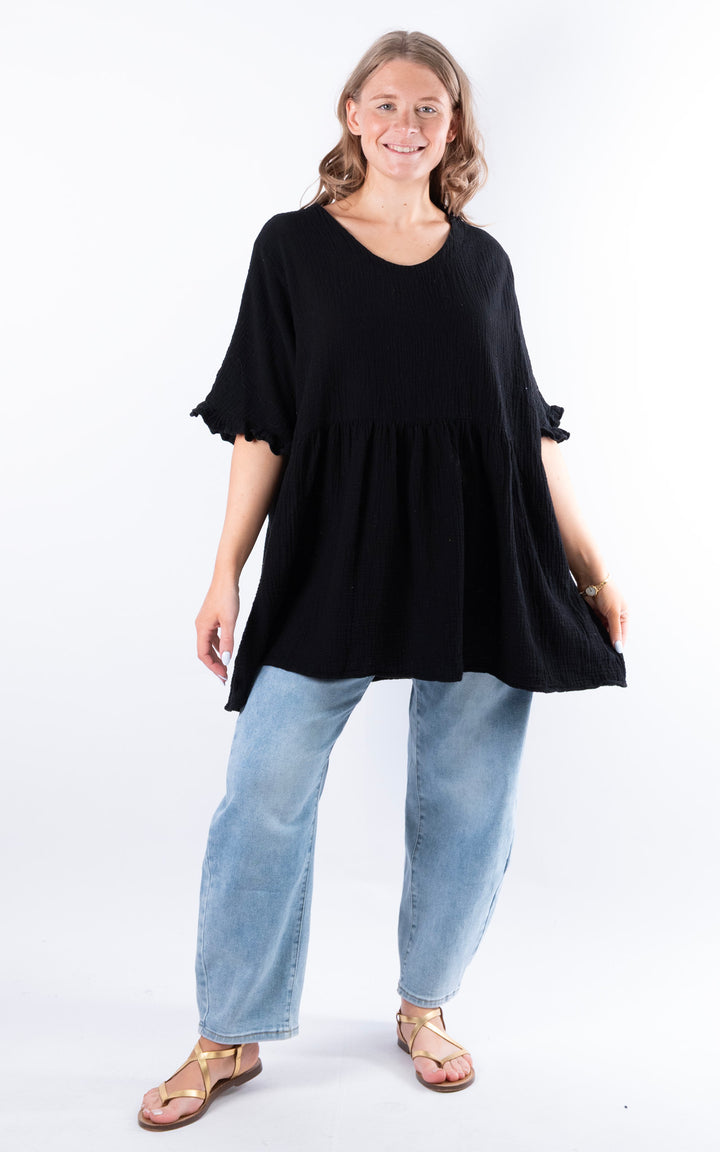 Quinn Cotton Tunic Top | Black