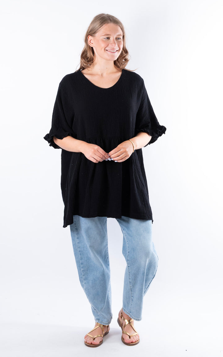 Quinn Cotton Tunic Top | Black
