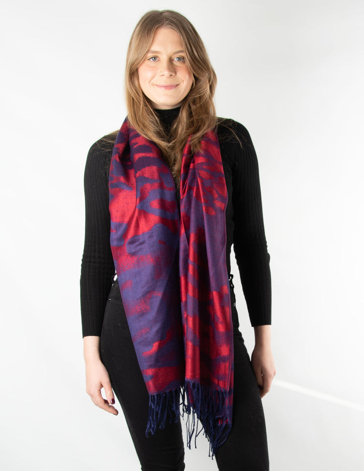 Red And Navy Animal Print Pashmina