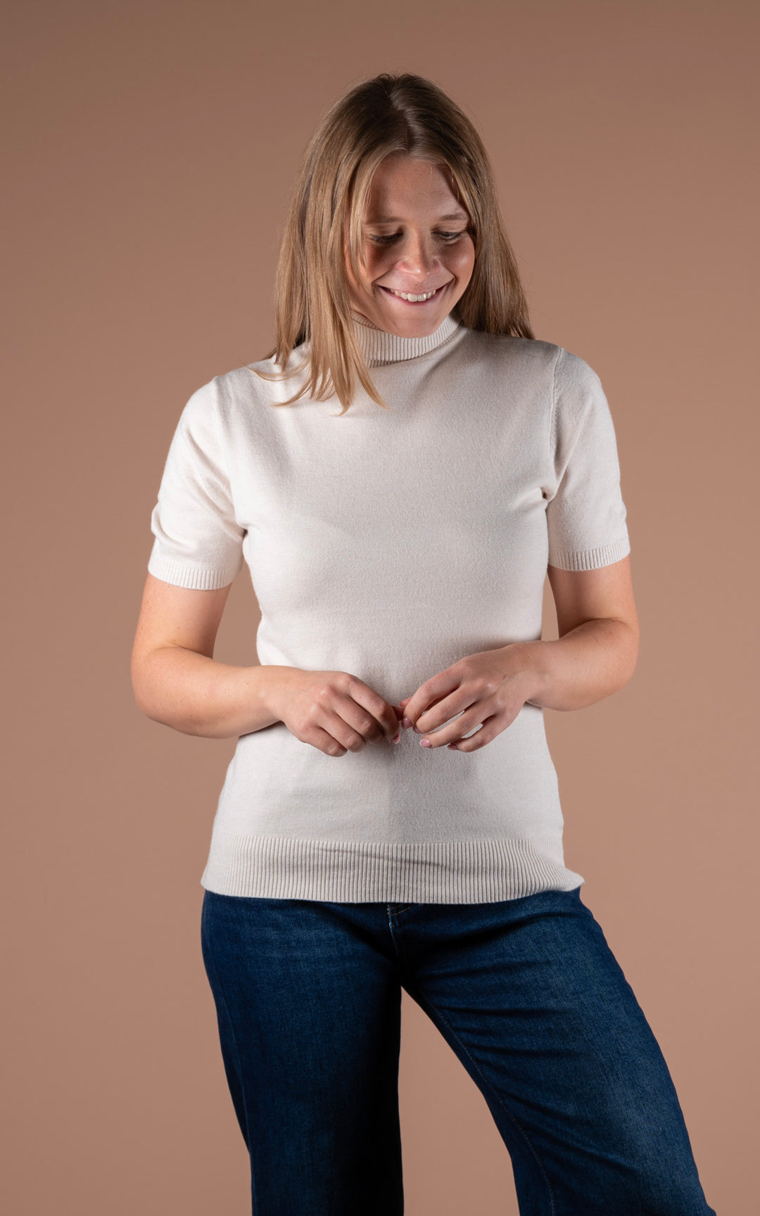 Remi Short Sleeve Roll Neck | Beige