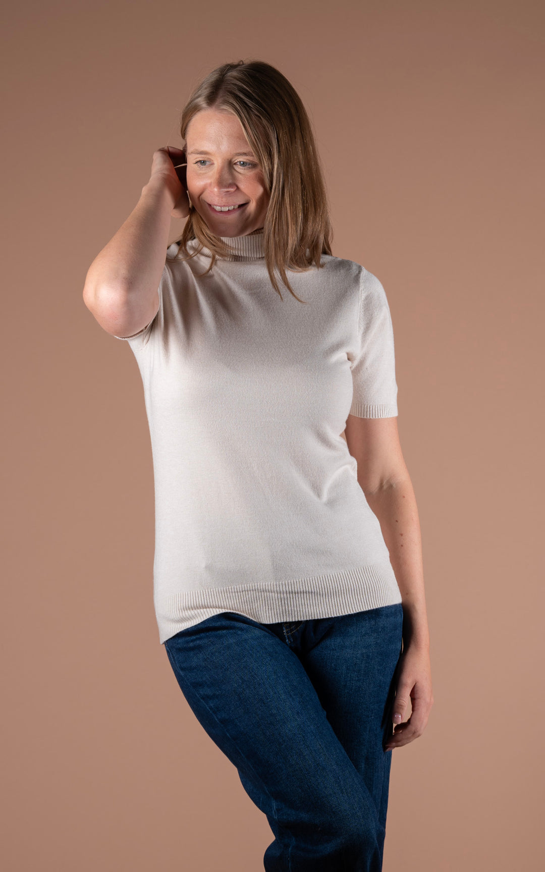 Remi Short Sleeve Roll Neck | Beige