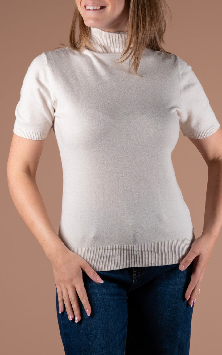 Remi Short Sleeve Roll Neck | Beige