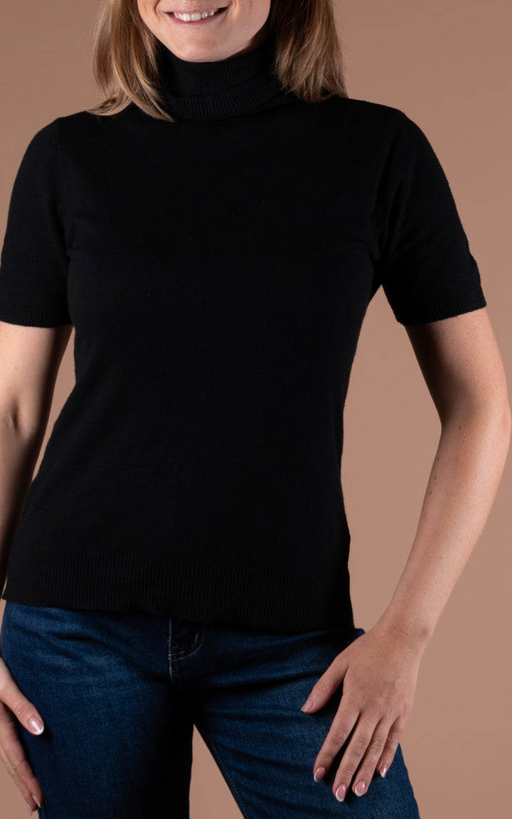 Remi Short Sleeve Roll Neck | Black