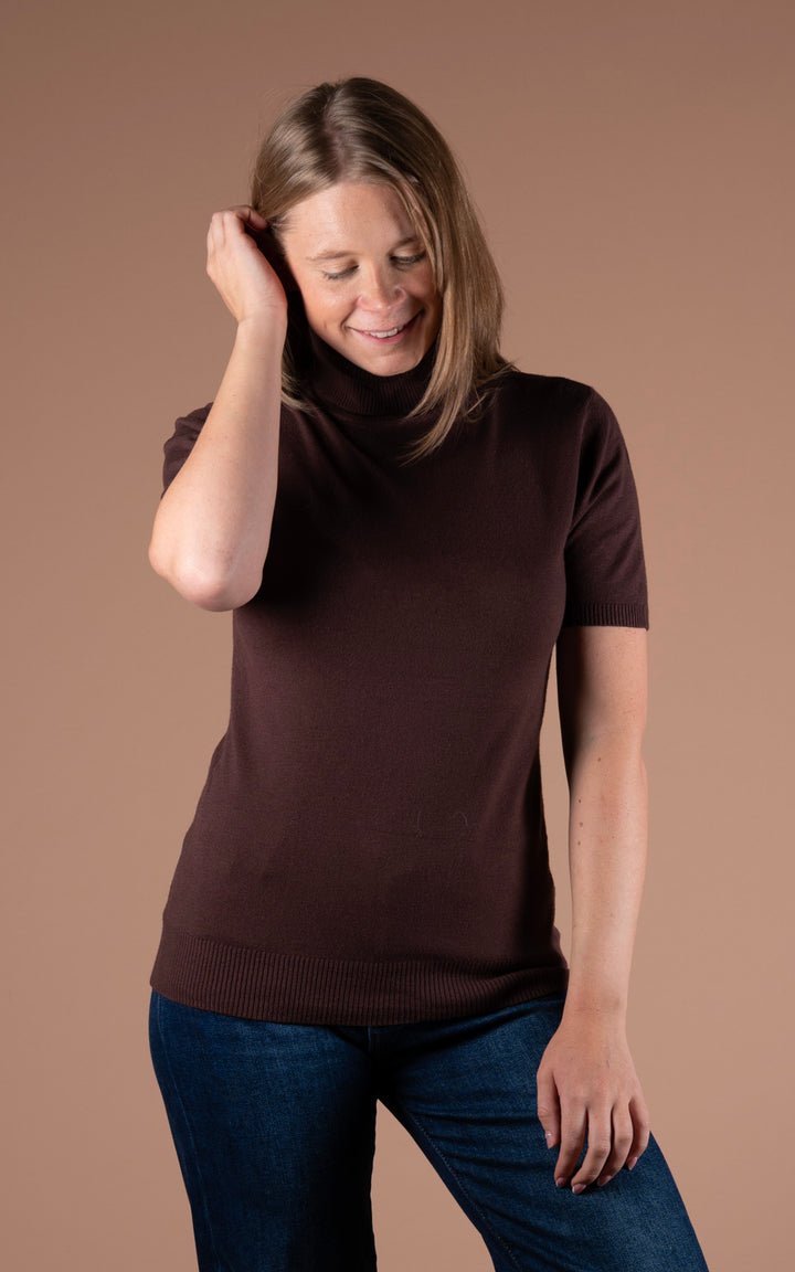 Remi Short Sleeve Roll Neck | Chocolate