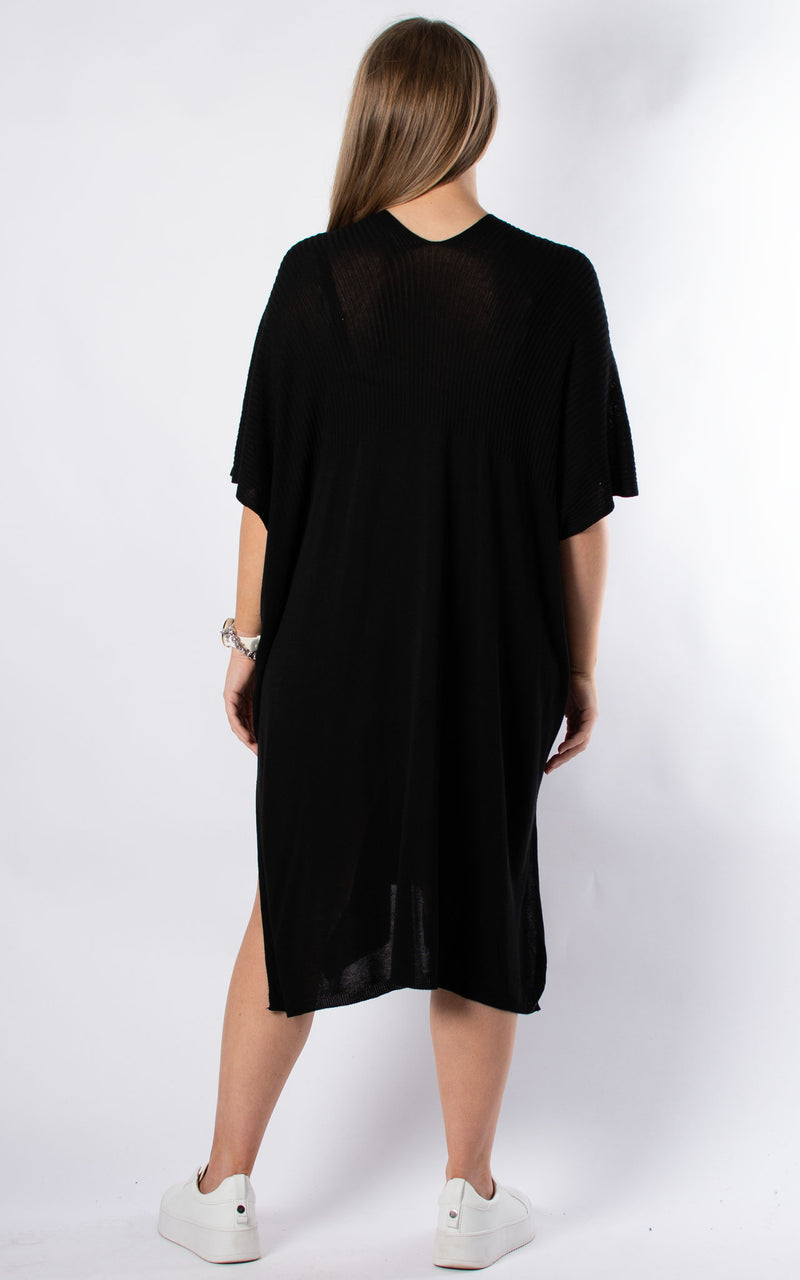 Ribbed Fine Knit Dress | Black