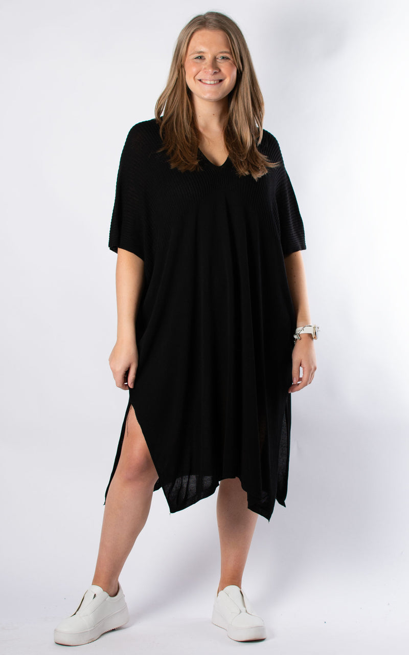 Ribbed Fine Knit Dress | Black