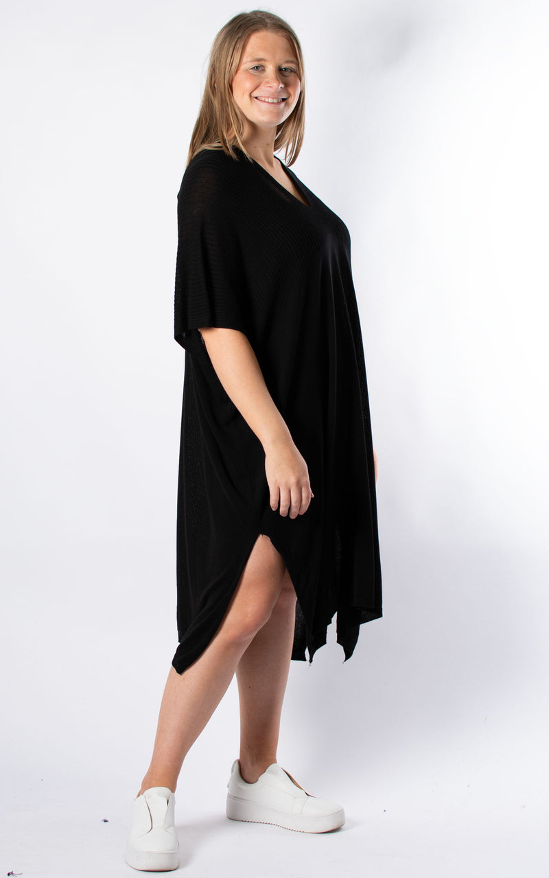 Ribbed Fine Knit Dress | Black