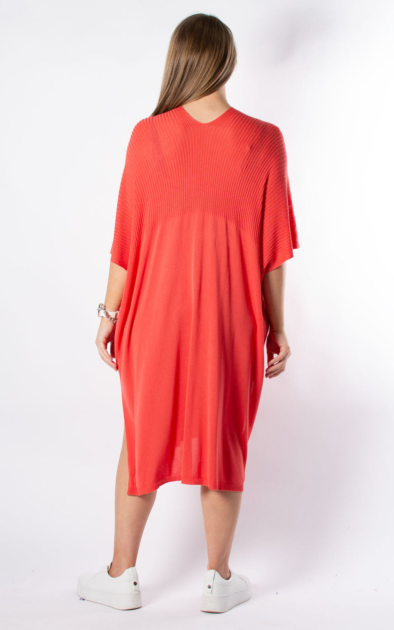 Ribbed Fine Knit Dress | Coral