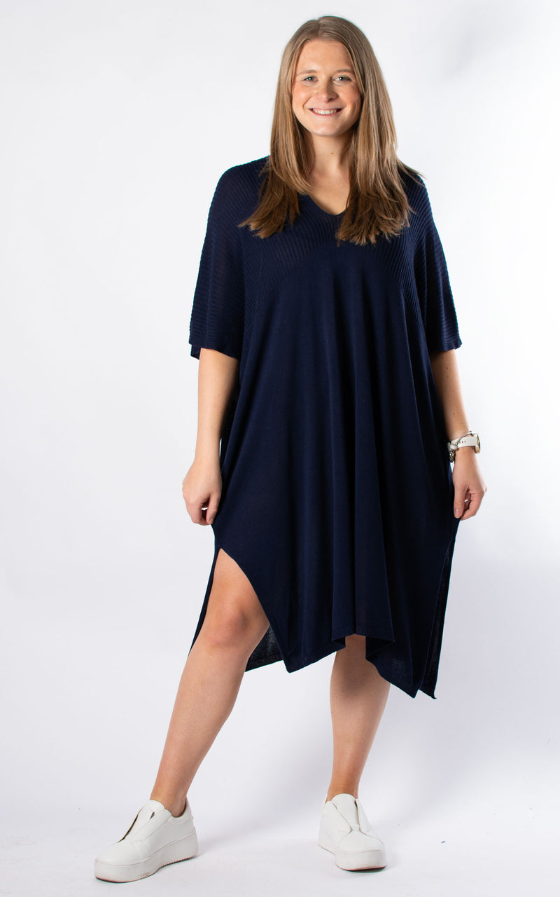 Ribbed Fine Knit Dress | Navy