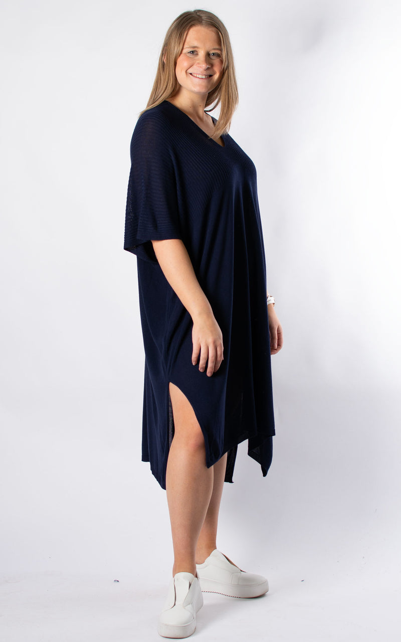 Ribbed Fine Knit Dress | Navy