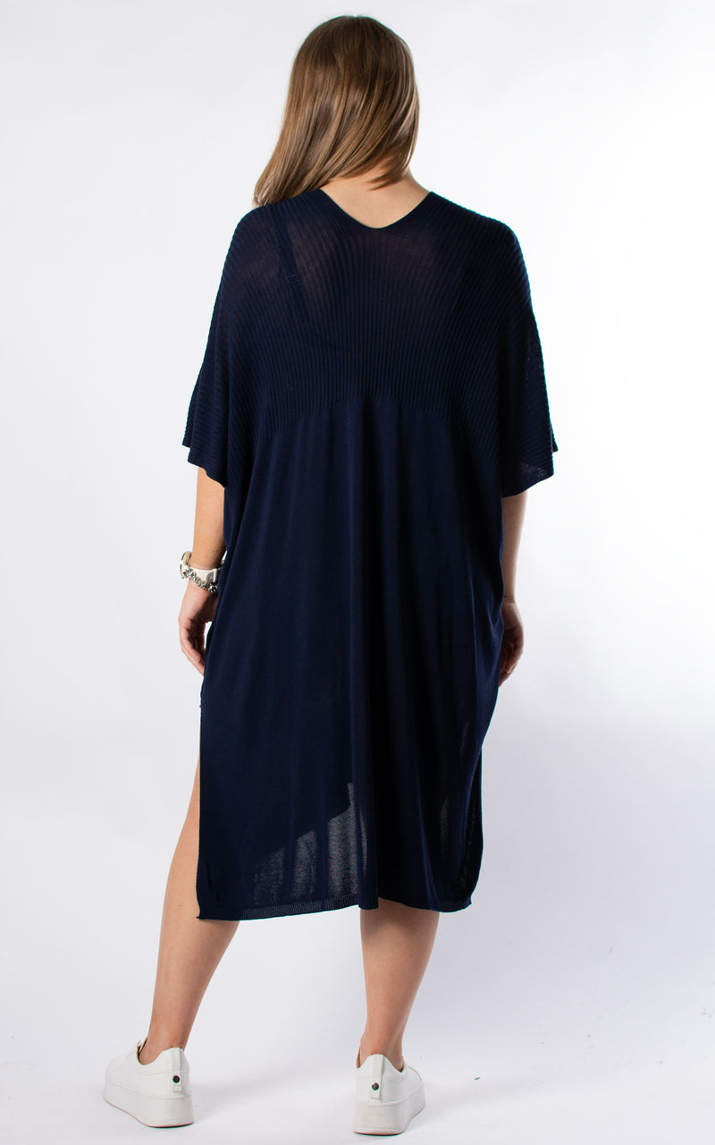 Ribbed Fine Knit Dress | Navy