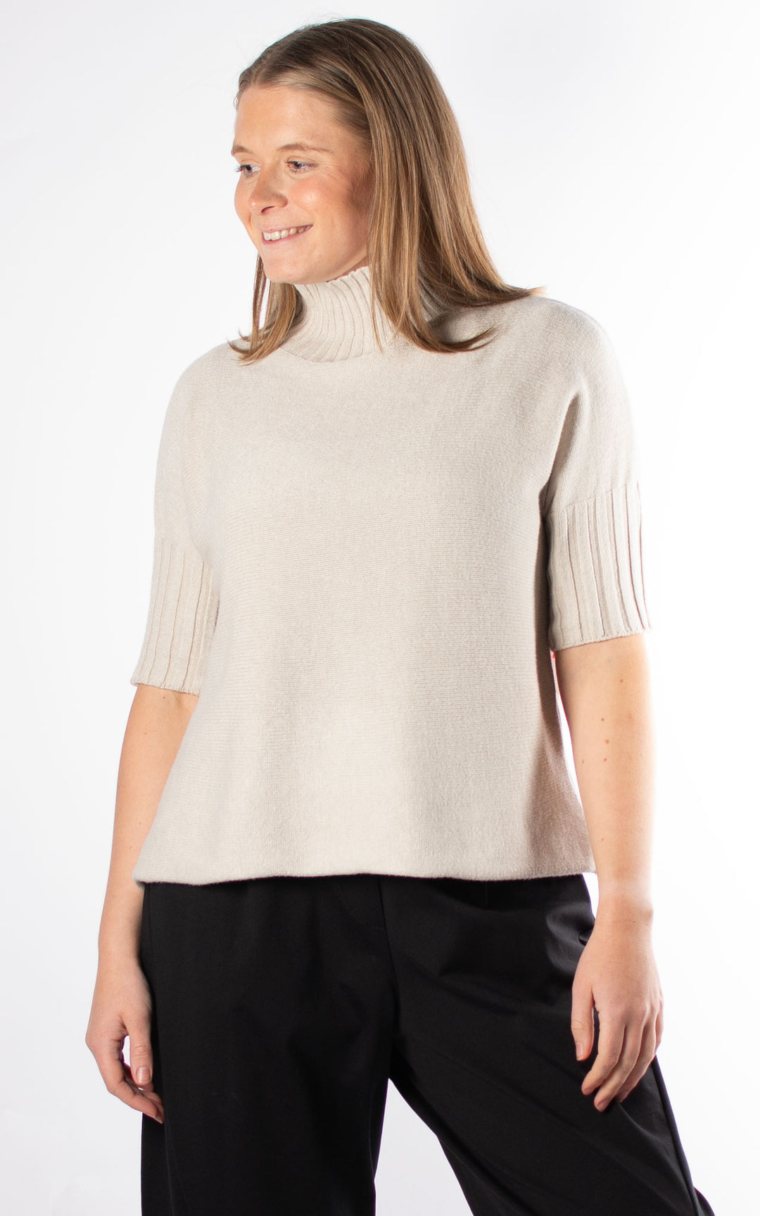 Ribbed High Neck Jumper | Beige