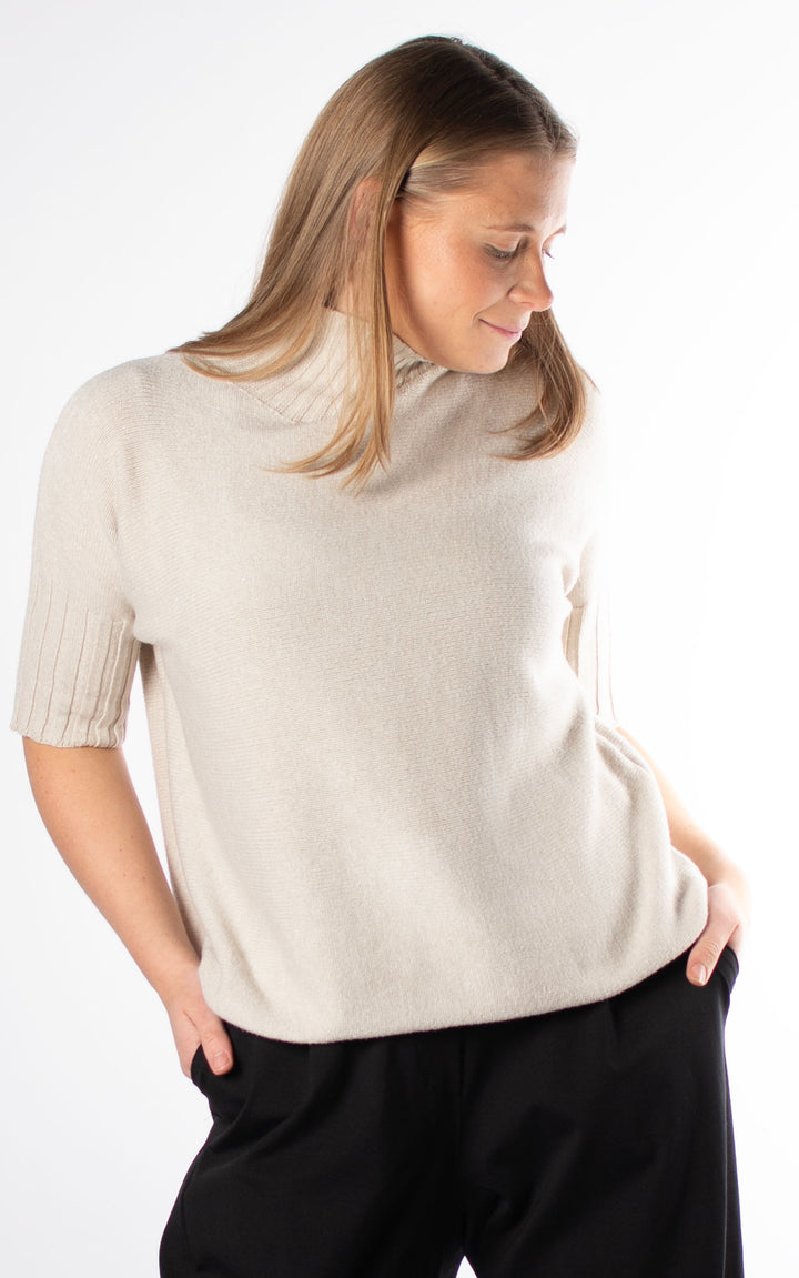 Ribbed High Neck Jumper | Beige