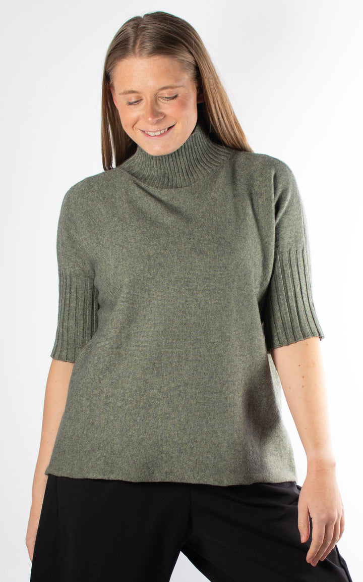 Ribbed High Neck Jumper | Khaki