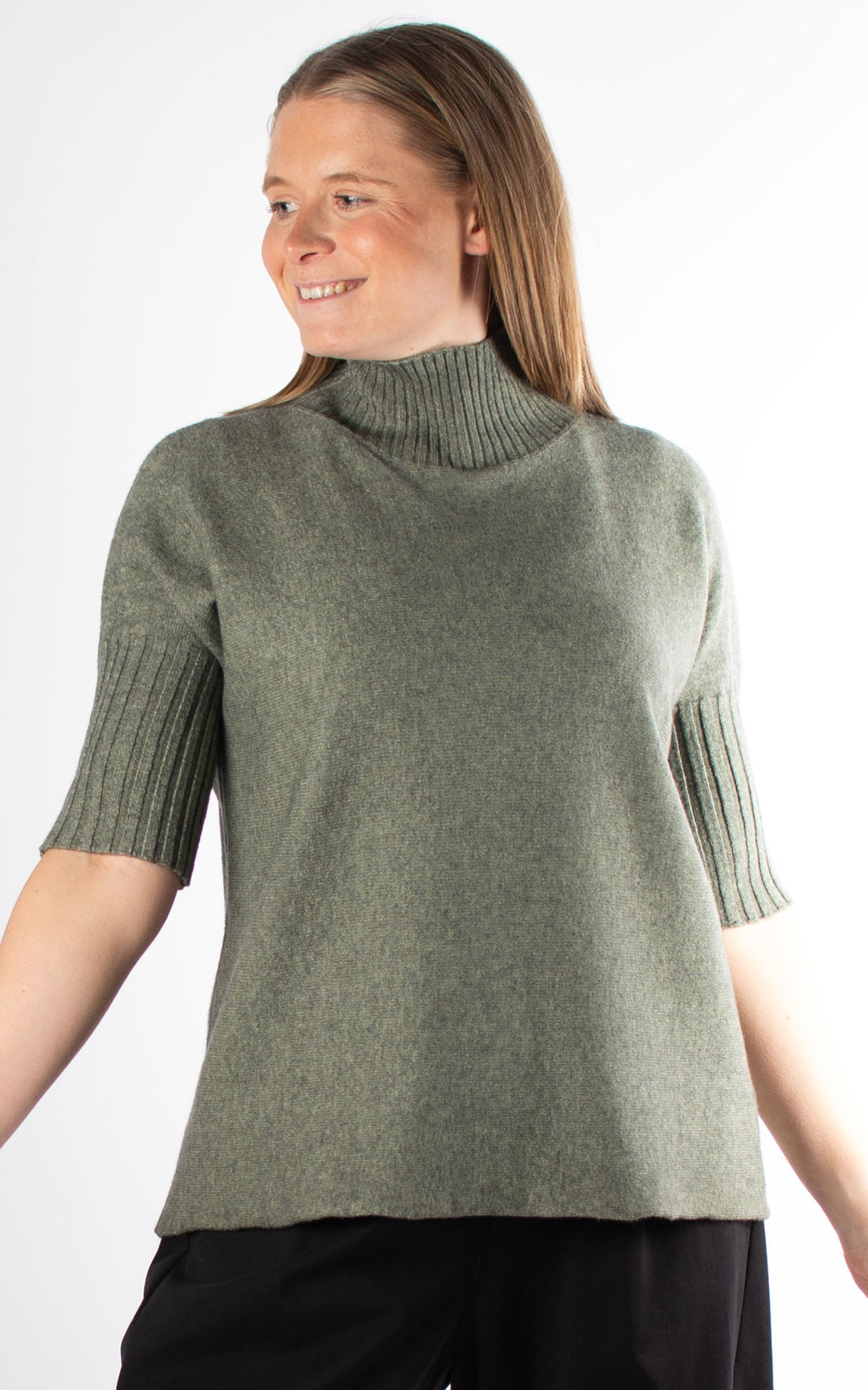 Ribbed High Neck Jumper | Khaki