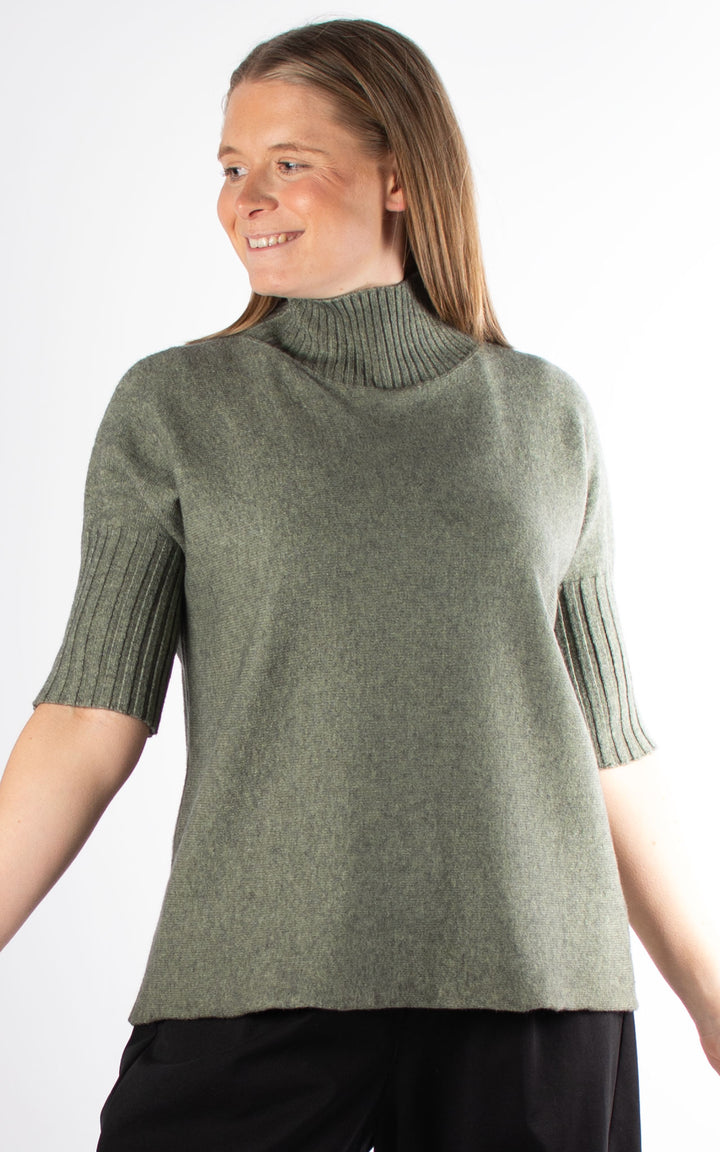 Ribbed High Neck Jumper | Khaki