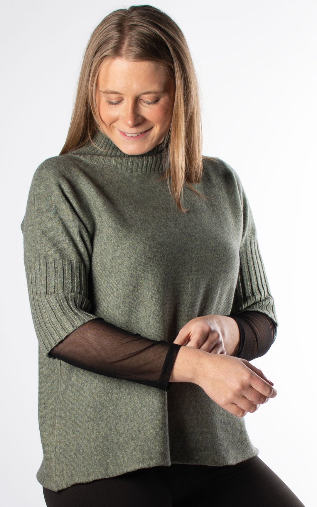 Ribbed High Neck Jumper | Khaki