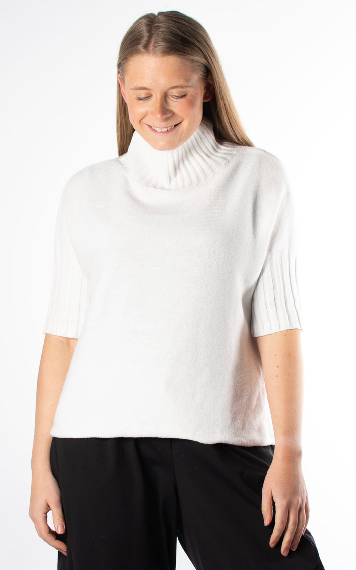 Ribbed High Neck Jumper | White