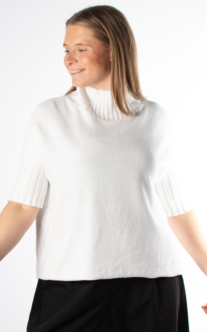 Ribbed High Neck Jumper | White