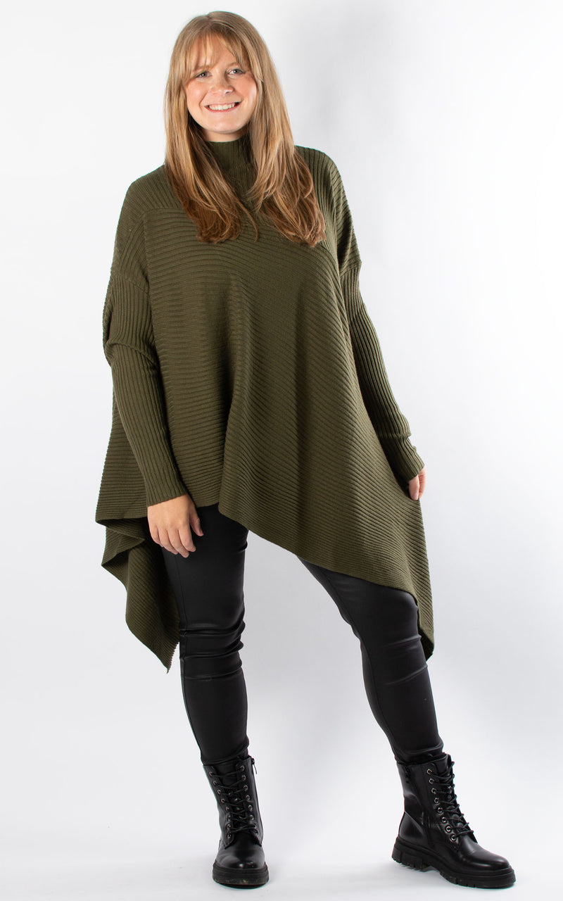 Ribbed Poncho | Khaki