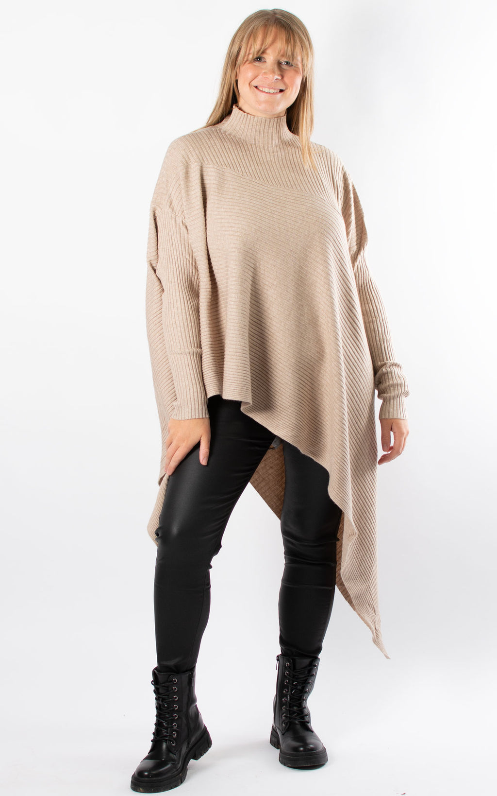 Ribbed Poncho | Taupe