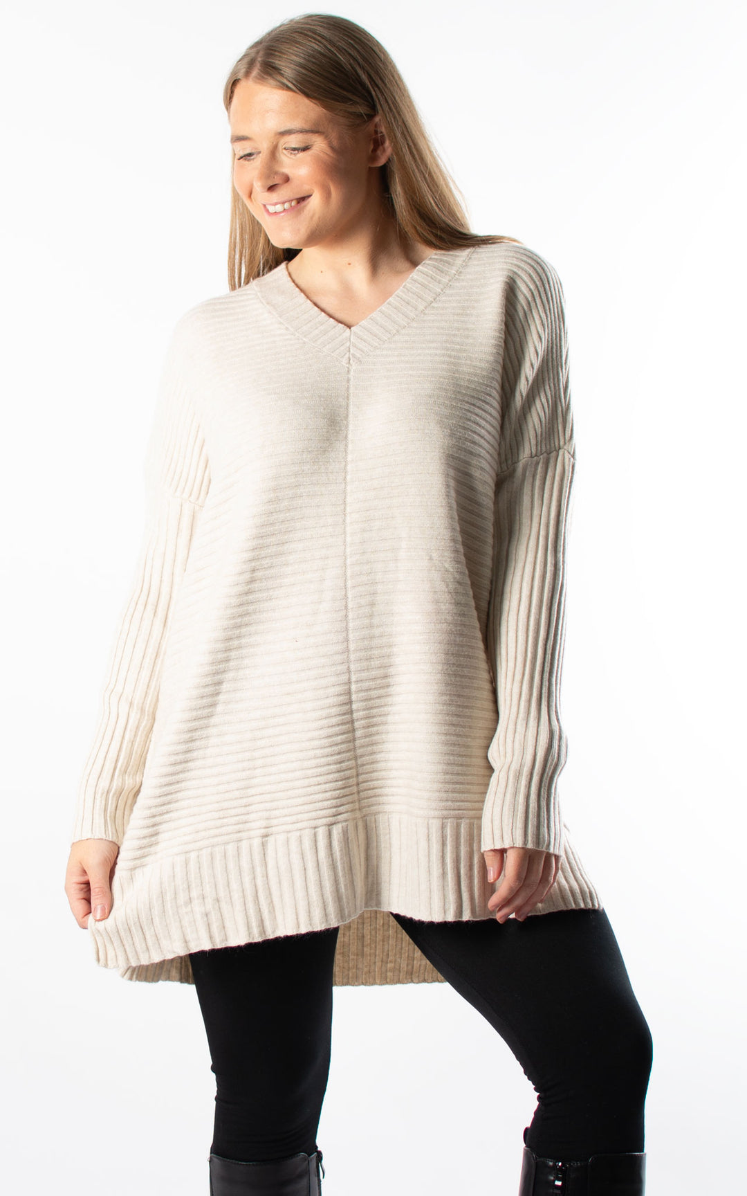 Ribbed V-neck | Beige
