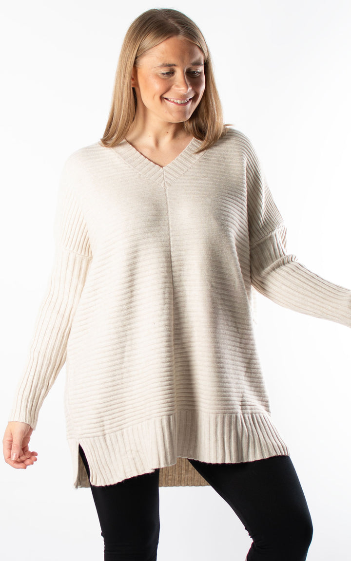 Ribbed V-neck | Beige