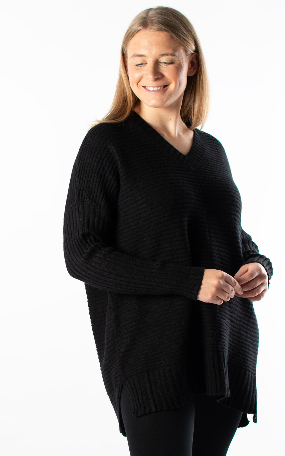 Ribbed V-neck | Black