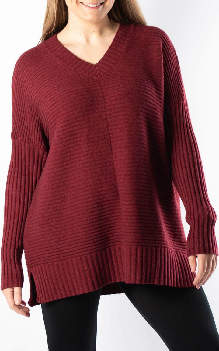 Ribbed V-neck | Burgundy