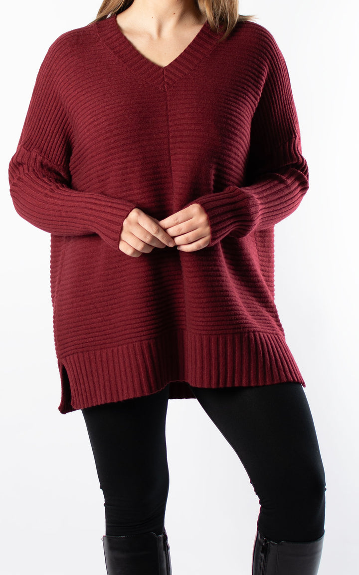 Ribbed V-neck | Burgundy