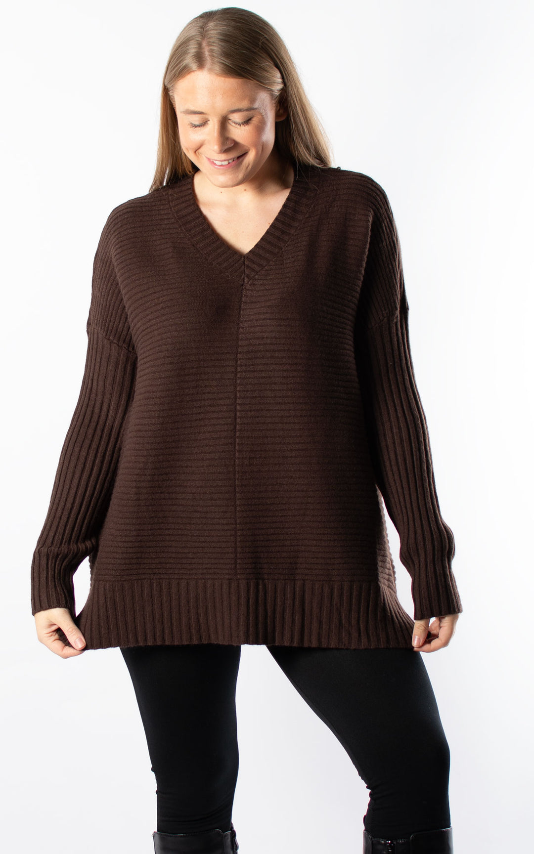 Ribbed V-neck | Chocolate