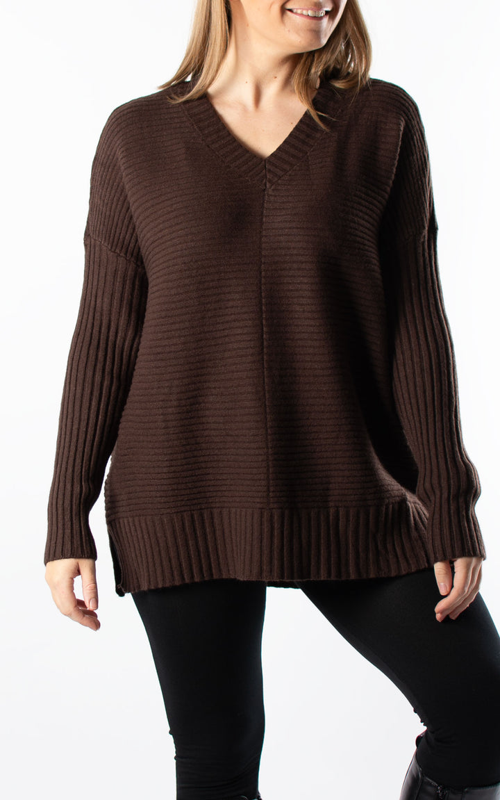 Ribbed V-neck | Chocolate