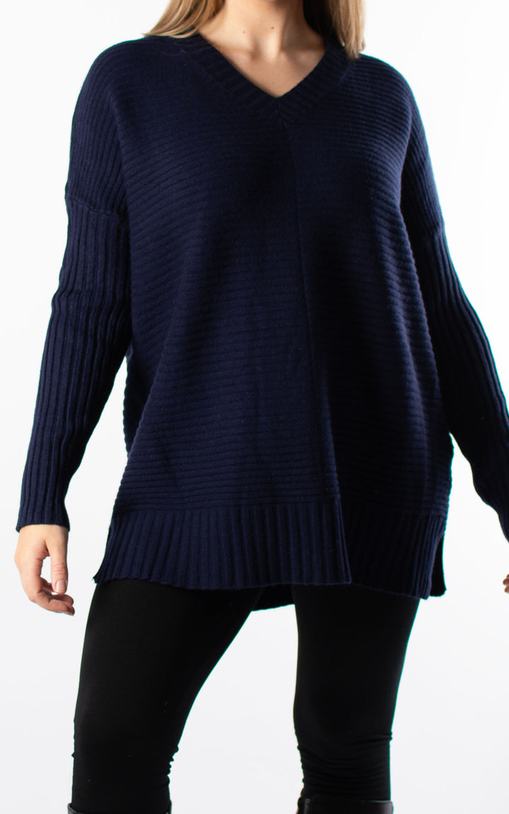 Ribbed V-neck | Navy