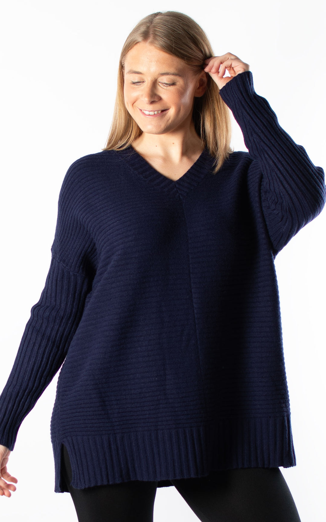 Ribbed V-neck | Navy
