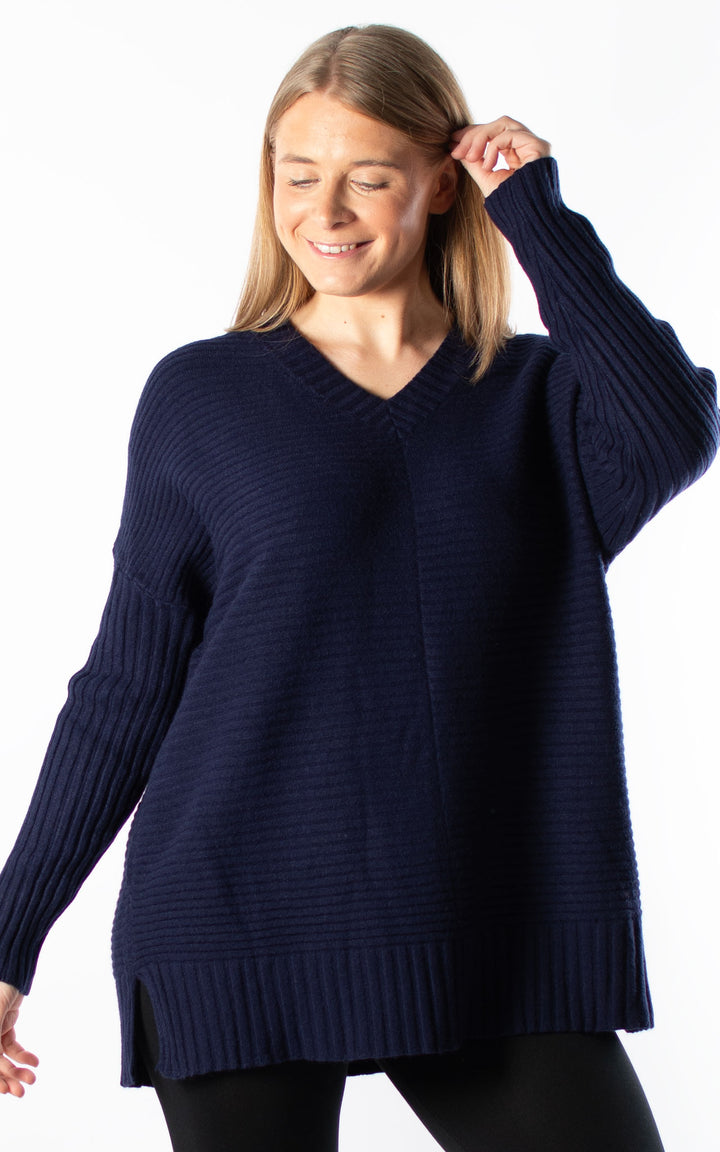 Ribbed V-neck | Navy