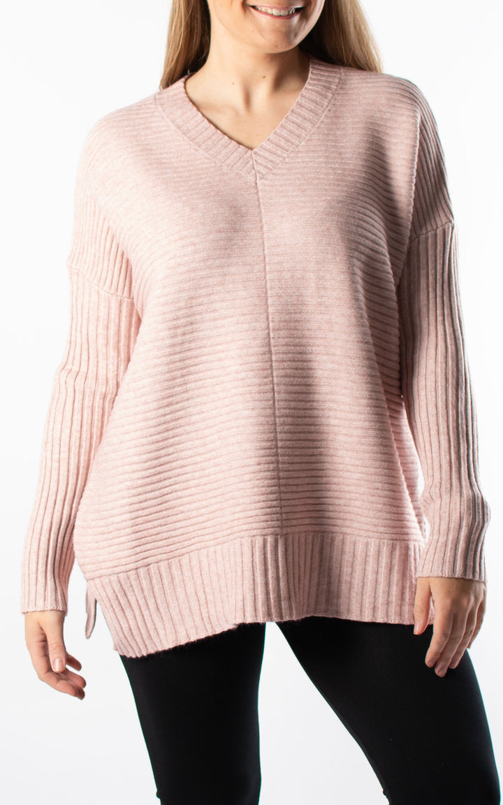 Ribbed V-neck | Pink