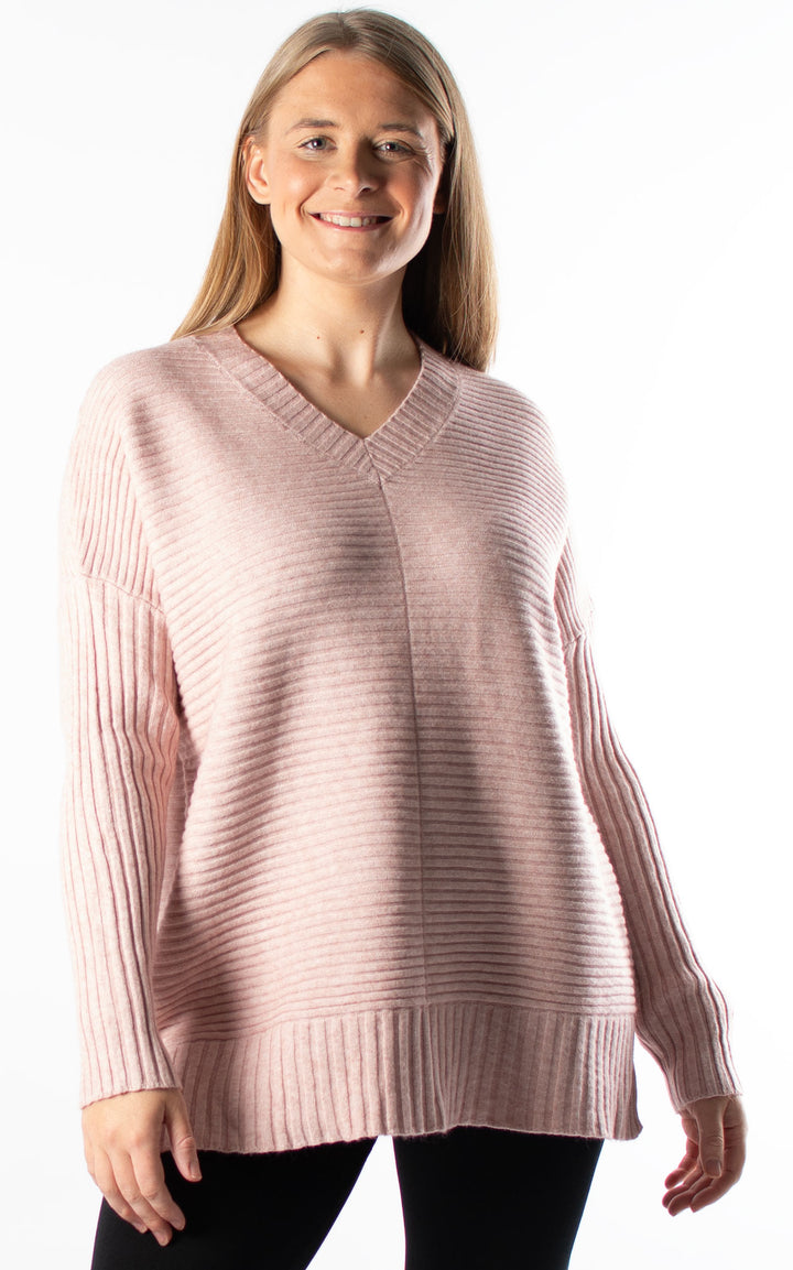 Ribbed V-neck | Pink