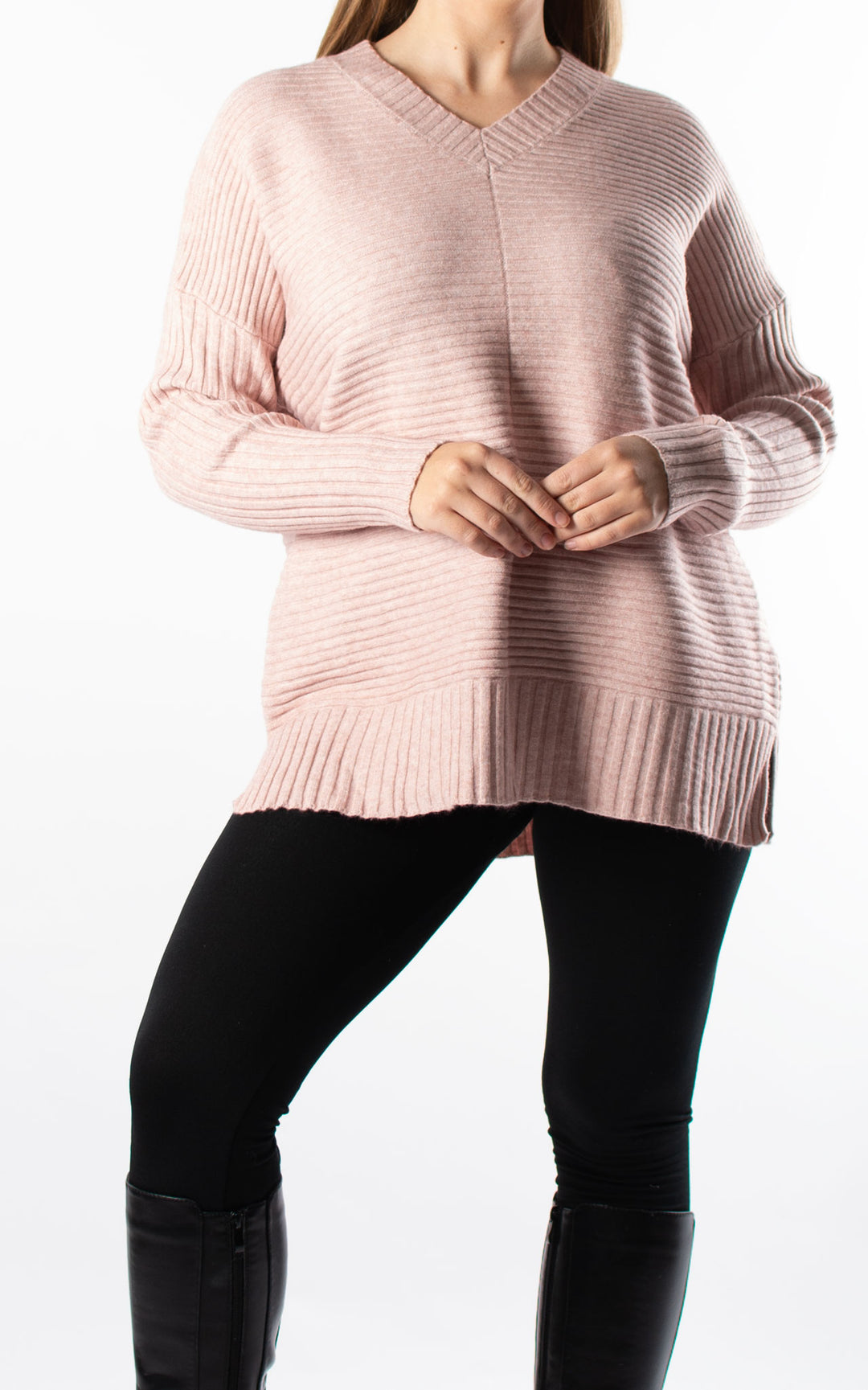 Ribbed V-neck | Pink