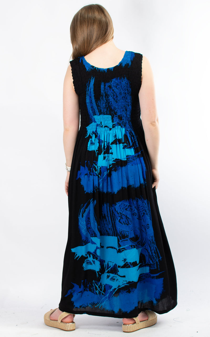 Rita Patterned Dress | Black & Blue