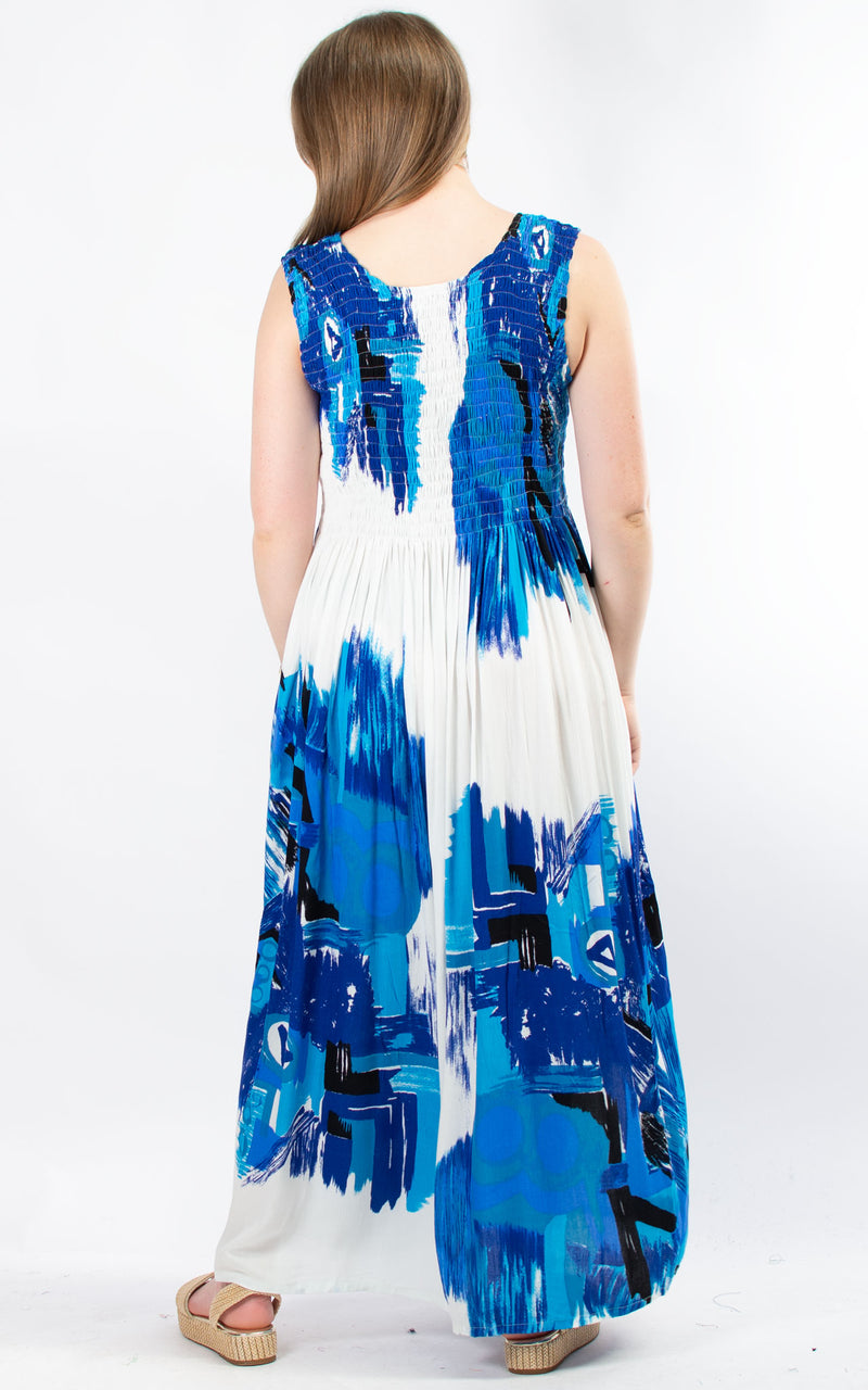 Rita Patterned Dress | White & Blue
