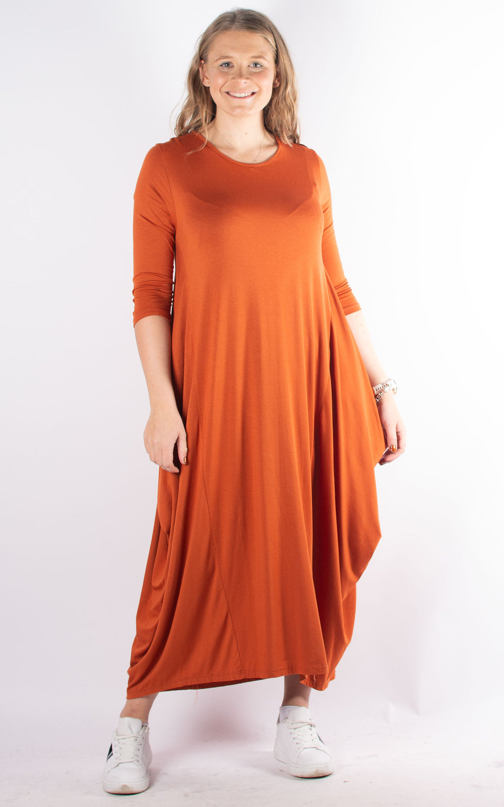 Rose Cocoon Dress | Burnt Orange