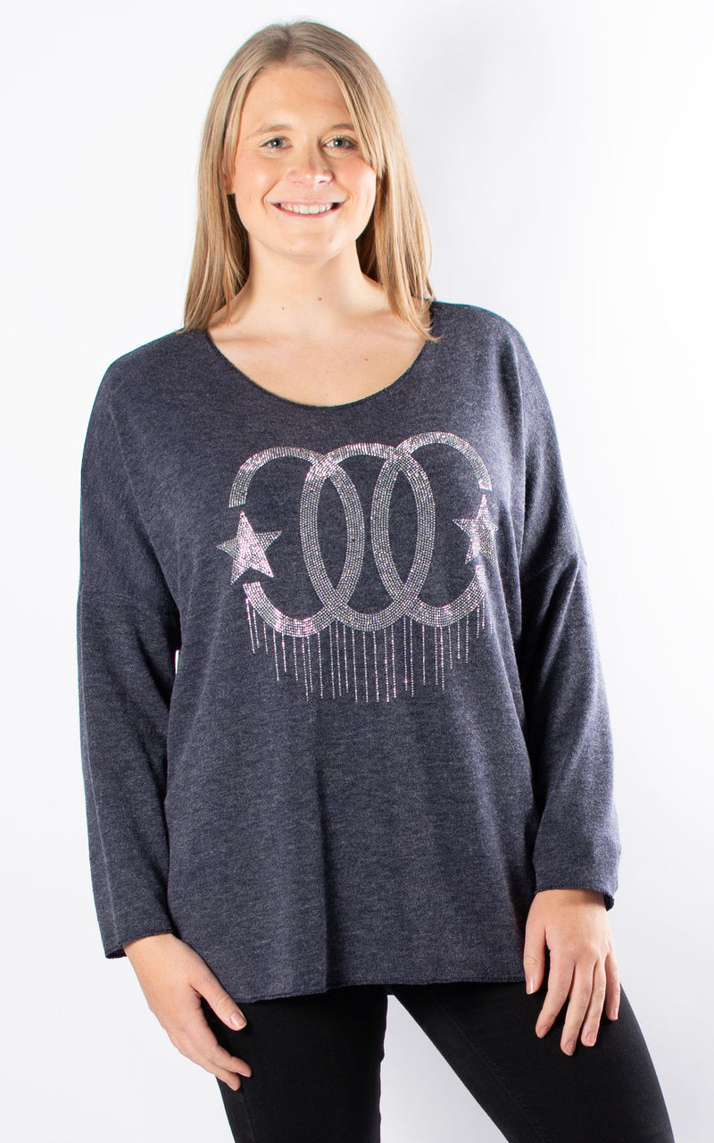 Rose Sparkle Top | Navy