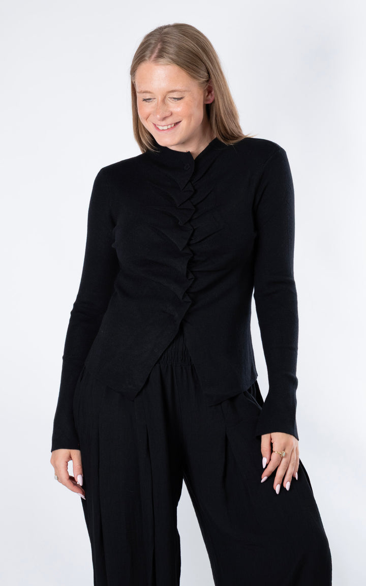 Ruched Button Cardigan | Black
