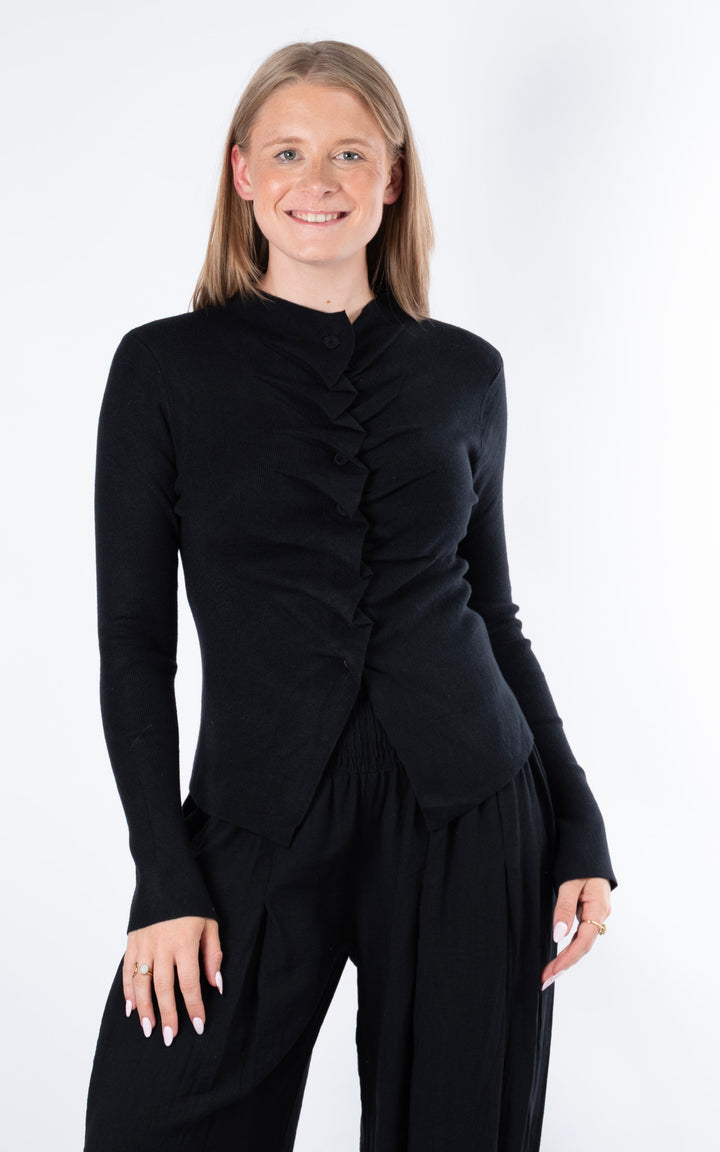 Ruched Button Cardigan | Black