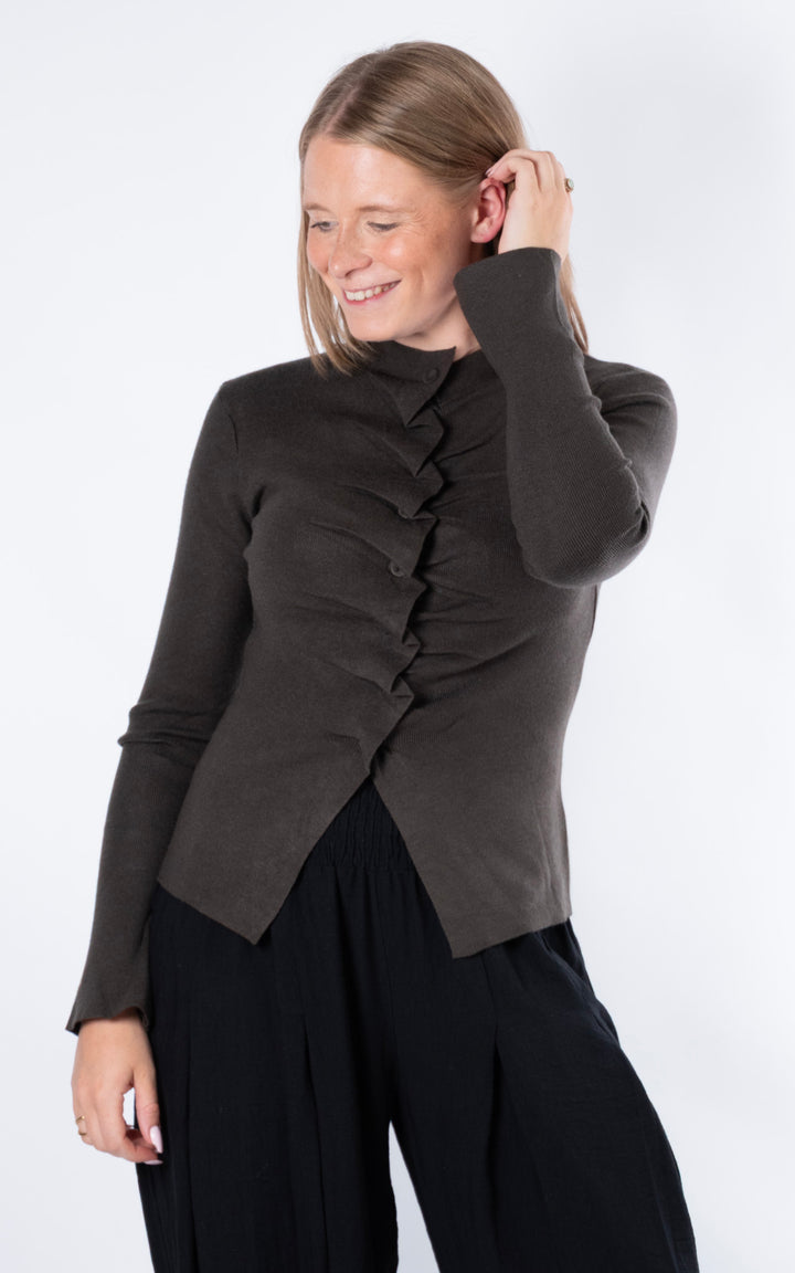 Ruched Button Cardigan | Khaki
